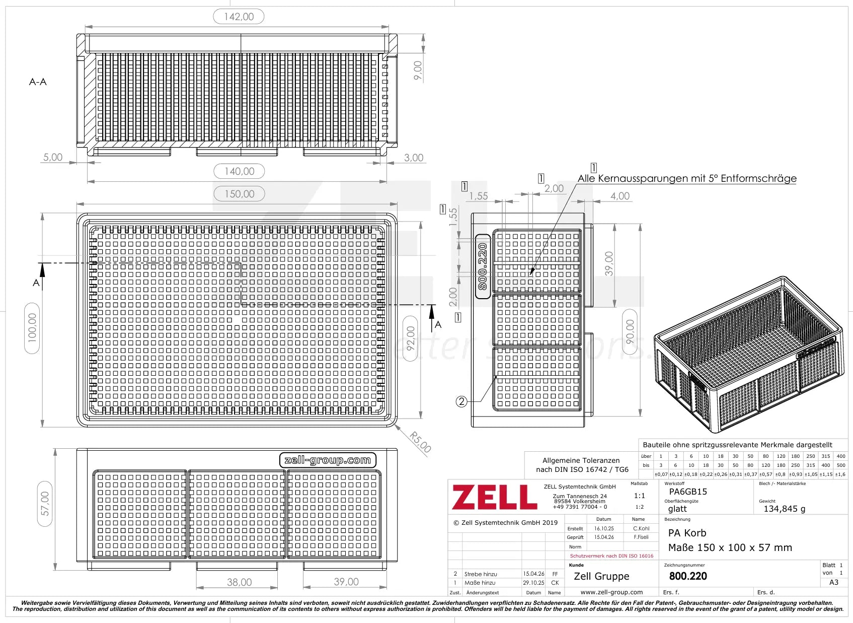Kunststoffkorb, 150x100x57 mm